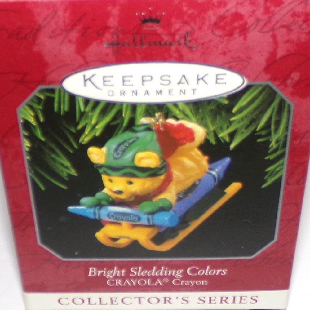 HALLMARK KEEPSAKE ORNAMENT "BRIGHT SLEDDING COLORS" CRAYOLA CRAYON! SO CUTE!